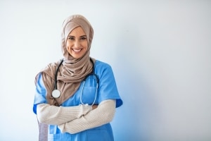 Smiling nurse with dimples