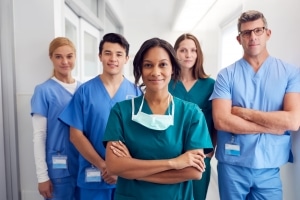 Group of medical professionals in a hallway